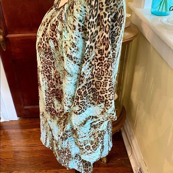 *Alberto Makali* Abstract Jungle Aqua & Brown Top Sz Small - Picture 7 of 10